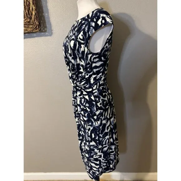 Ralph Lauren Dress 8 Stretch Sheath Blue Ivory Washable Knot Sleeveless NEW - Picture 8 of 13